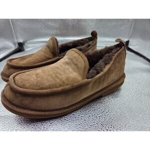 LL Bean ‘Wicked Good” Sheepskin Suede Brown Slip Ons House Slippers Shoes 10M